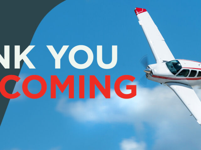 Airplane flying in the air with text that says, "Thank you for Coming".